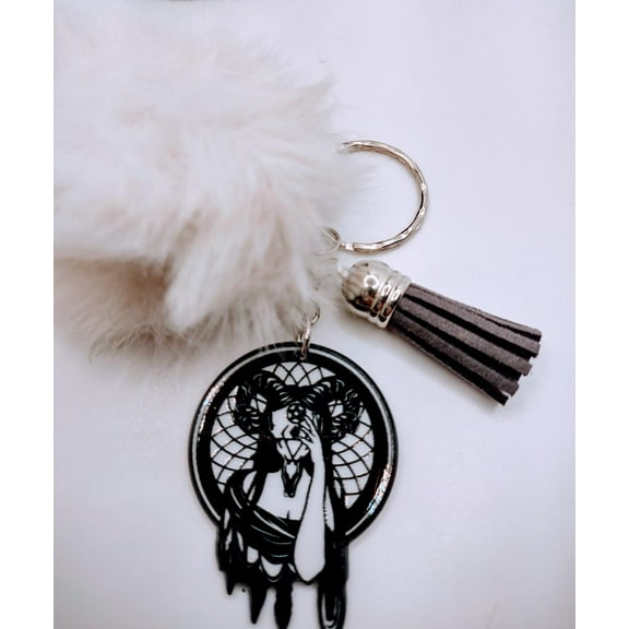 Cernuous Lady  dream catcher keychain with fur and tassel charm