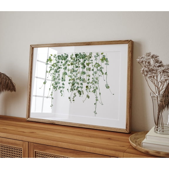 Ceropegia String Of Hearts Wall Art, Minimal Greenery, Modern Hygge, Modern Living Room And Office Decor
