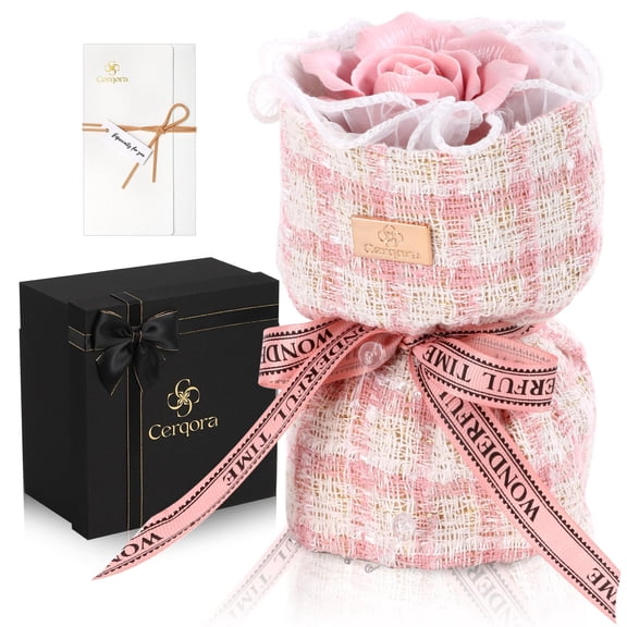 Cerqora Handmade Ceramic Memorial Gift - Eternal Pink Rose Bouquet with Natural Fragrance, Ceramic Craft Artwork, Perfect for Women, Mothers, Wives, Her Birthday Gift A101