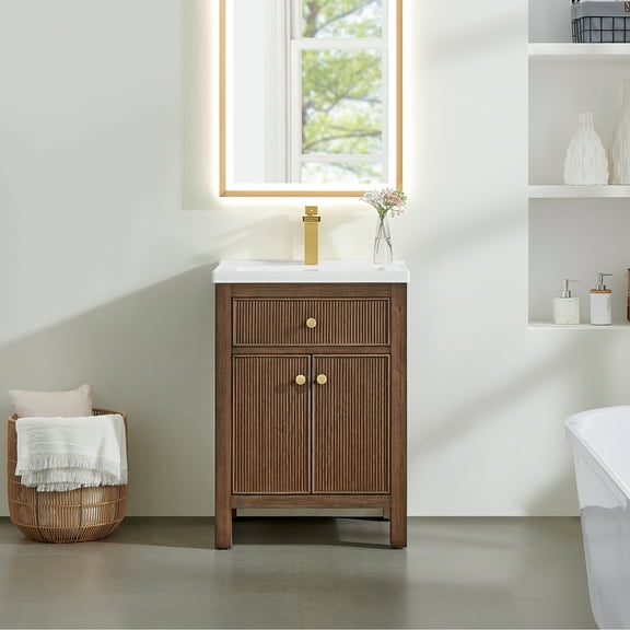 Cerrito 24" Wood Vanity in Brown Oak Ceramic Integrated Sink no Mirror