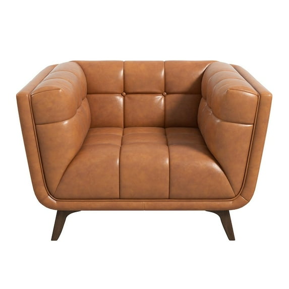 Cerruti Luxury Tufted Full Grain Italian Leather Cognac Tan Accent Armchair