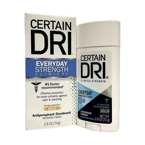 Certain DRI Everyday Strength Clinical Solid Antiperspirant/Deodorant, Morning Fresh Fragrance, 2.6 oz Each (Pack of 8)