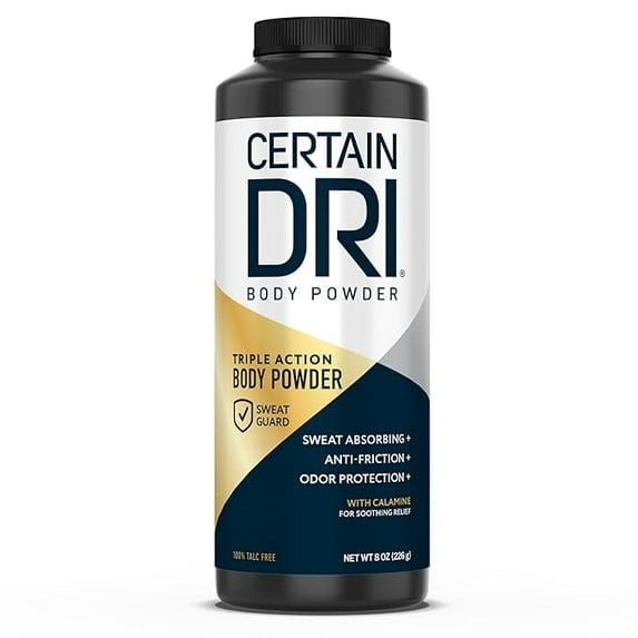Certain Dri Body Powder Maximum Sweat Absorption, Moisture & Odor Control, Itch-Free, 8 oz