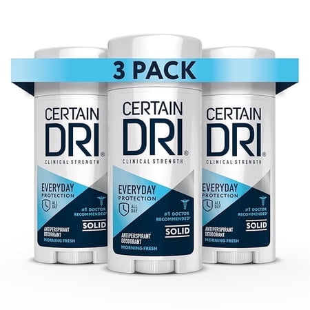 Certain Dri Everyday Strength Clinical Antiperspirant Solid Deodorant (3 Pack) Hyperhidrosis Treatment for Men & Women, Morning Fresh, 2.6oz