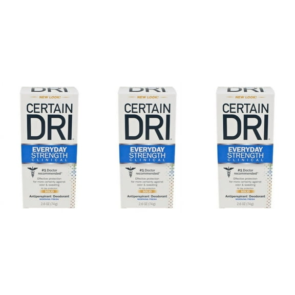 Certain Dri Everyday Strength Clinical Unisex Deodorant Solid, Morning Fresh, 2.6 oz , 3 Pack