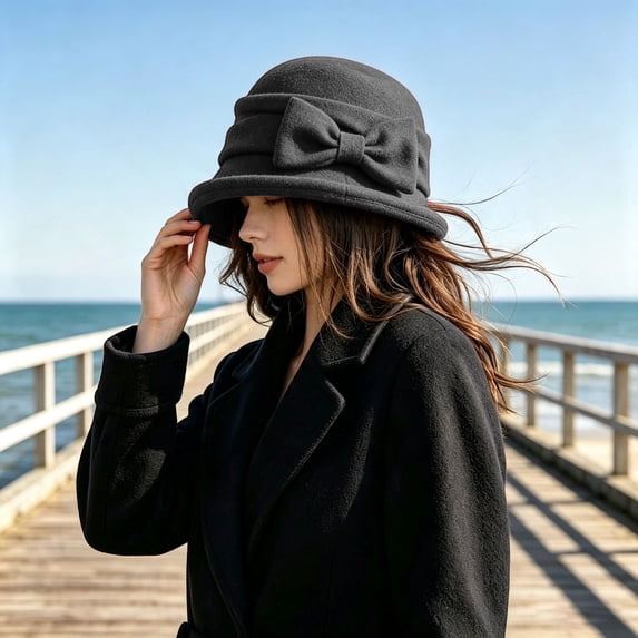 Certgust Under $10 Hot Sales Bucket Hat Women Blend Cloche Bucket Hat Bow Decor Dress Hat Pleated Short Brim Fashion Hat for Ladies Fall Winter Daily Wear