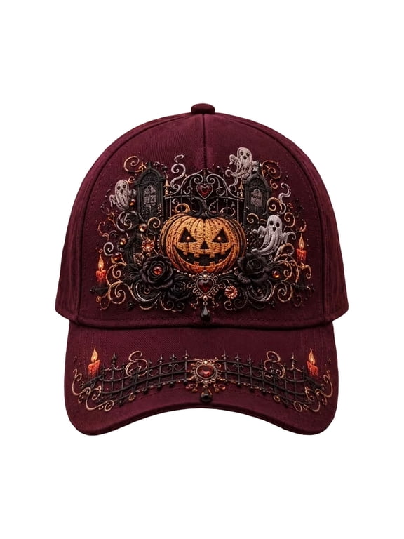 2026 Limited Edition Embroidered Cap Halloween Retro Pumpkin Witch Print Trucker Hat for Women Men