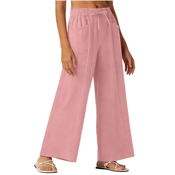 Certgust Under $25 Wide Leg Pants for Women Wide Leg Pants for Women Plus Size Flowy Drawstring Elastic Waist with Pockets Summer Beach