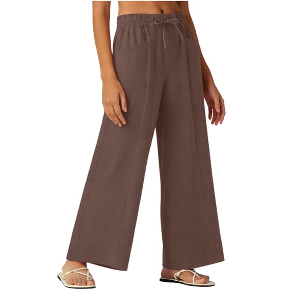 Certgust Under $25 Wide Leg Pants for Women Wide Leg Pants for Women Plus Size Flowy Drawstring Elastic Waist with Pockets Summer Beach