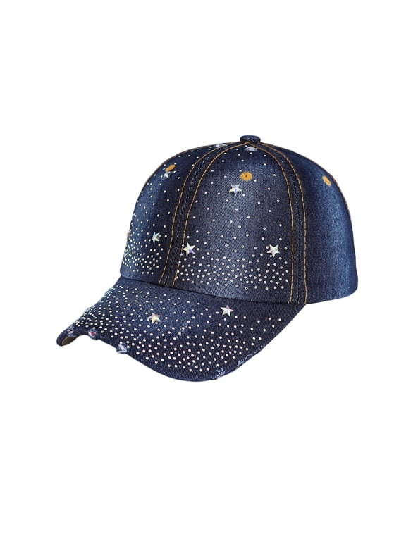 Baseball Cap Women Black Baseball Cap Adjustable Breathable Sequins All Season Casual Sports Hat for Men and Women Womens Baseball Cap Dark Blue