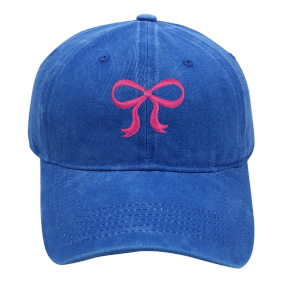 Certgust Baseball Cap Women Under $5 Womens Baseball Cap Bow Embroidered Washed Adjustable Curved Brim Casual Dad Hat Black Baseball Cap Blue