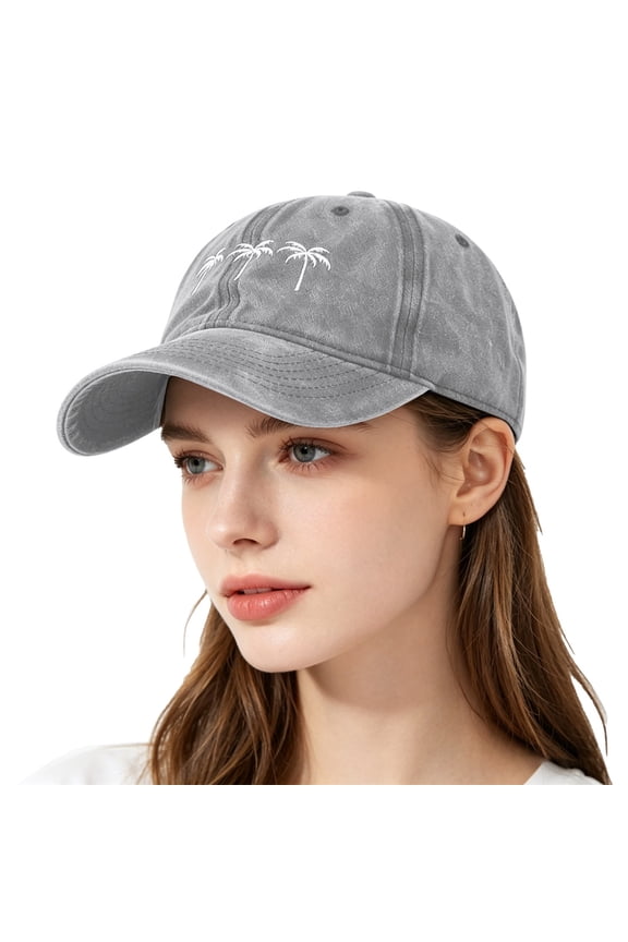 Black Baseball Cap Baseball Cap Women Washed Coconut Tree Outdoor Embroidered Cap for Men Womens Baseball Caps Grey