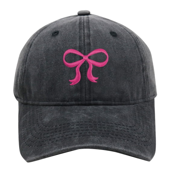 Certgust Black Baseball Cap Under $5 Womens Baseball Cap Bow Embroidered Washed Adjustable Curved Brim Casual Dad Hat Black Baseball Cap Black