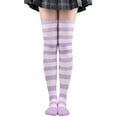 thumbnail image 1 of Certgust Black Thigh High Stockings Under $5 Thigh High Stockings Over Knee Wide Striped Stockings for Cosplay Leg Warmer Nylons for Women Purple, 1 of 2