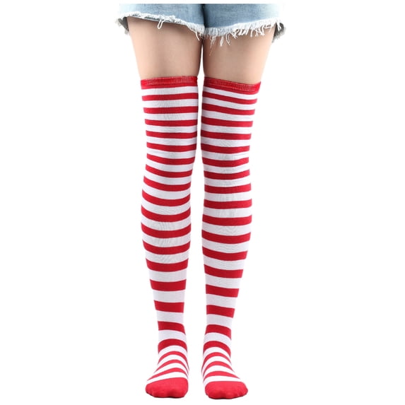 Certgust Stockings for Women Under $10 Striped Thigh High Socks for Women Extra Long Over The Knee Tall Knit Stockings Leg Warmers