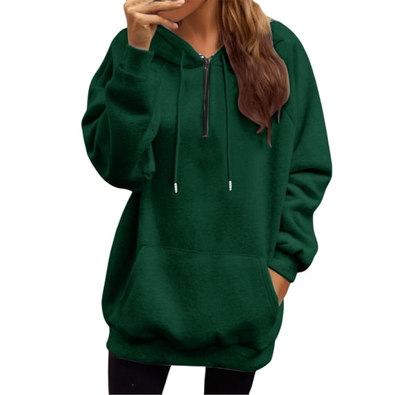 Certgust Essentials Hoodie Womens Half Zip Shoulder Style Sweatshirt Solid Color Casual Top with Pockets Drawstring Hoodie Jacket for Layered Everyday Outfits