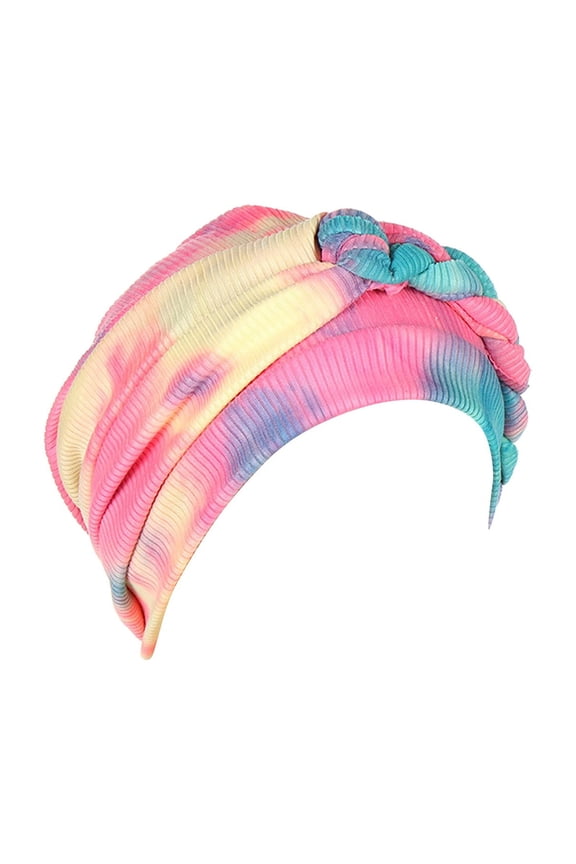 Fashion Headband Under$10 Eid Chemo Hat for Women Tie Dye Side Braid Turban Headwrap Hair Loss Cap Soft Multi Color Stretchy Beanie