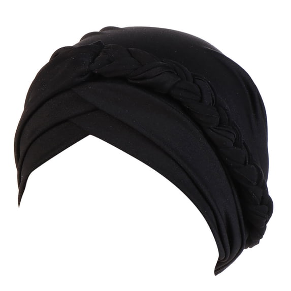 Certgust Hot Sales Head Scarf for Women Headscarf Women Solid Plait Turban Hat Ruffle Cancer Chemo Beanie Wrap Cap Head Wraps for Women Black