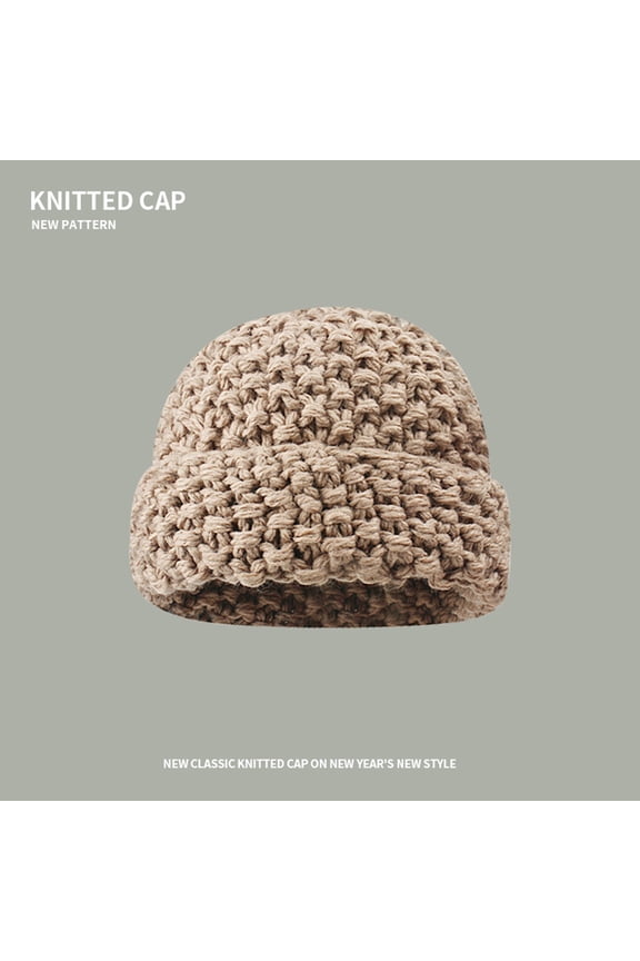 Knit Hat Knit Hat Women Autumn Winter Solid Color Thickened Warm Ear Pineapple Pattern Beanie Khaki