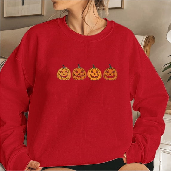 Certgust Mock Neck Sweatshirt Under $15 Womens Halloween Witch Collection Printed Hoodless Sweatshirt with Round Neck and Long Sleeves