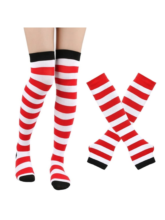 Nylons for Women Under $10 Striped Thigh High Socks for Women Extra Long Over The Knee Tall Knit Stockings Leg Warmers