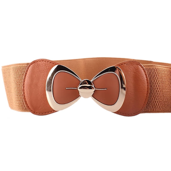 Certgust Skinny Belts for Women Under $5 Womens Belt Fashion Bowknot Buckle Wide Elastic Stretch Waist Belt Gold Belt Brown