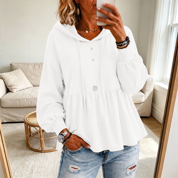 Certgust Trendy Fleece Pullover Under $10 Hot Sales Womens Peplum Hoodie Sweatshirt Long Sleeve Casual Pullover Top Cozy Fall Winter Fashion
