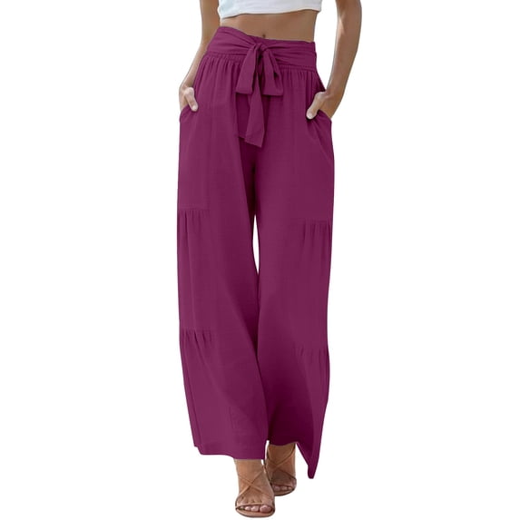 Certgust Hot Sales Under $25 Pants Pants for Women Wide Leg Flowy Elastic Waist Drawstring with Pockets Summer Beach Vacation Clothes