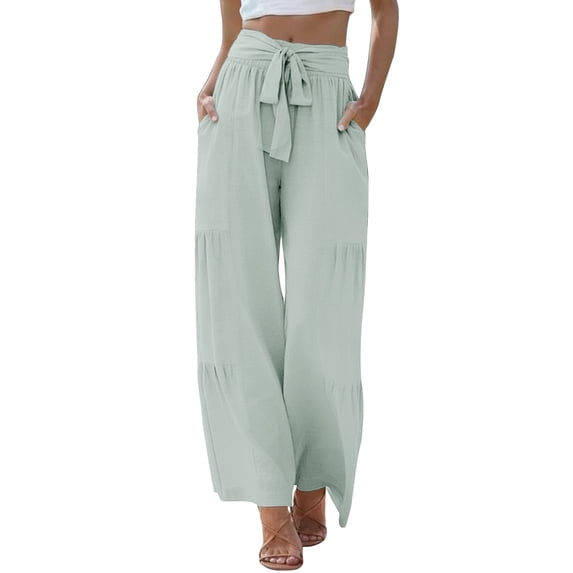 Certgust Hot Sales Under $25 Pants Pants for Women Wide Leg Flowy Palazzo Elastic Waist Drawstring with Pockets Summer Beach Vacation Clothes