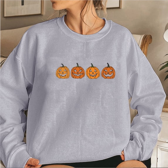 Certgust Usa Sweatshirt Women Under $15 Womens Halloween Witch Collection Printed Hoodless Sweatshirt with Round Neck and Long Sleeves