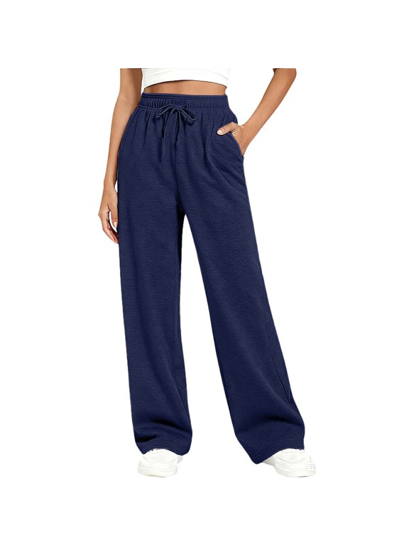 Hot Sales Vacation Outfits for Women Under $25 High Waisted Palazzo Flowy Drawstring Elastic Waist Trousers with Pockets for Summer Beach Vacation
