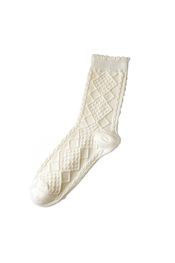 White Crew Socks Women Under $10 Socks for Women Womens Socks Crew Socks Cotton Socks Color Raised Diamond Pattern Textured Knit Socks for Women Casual Daily