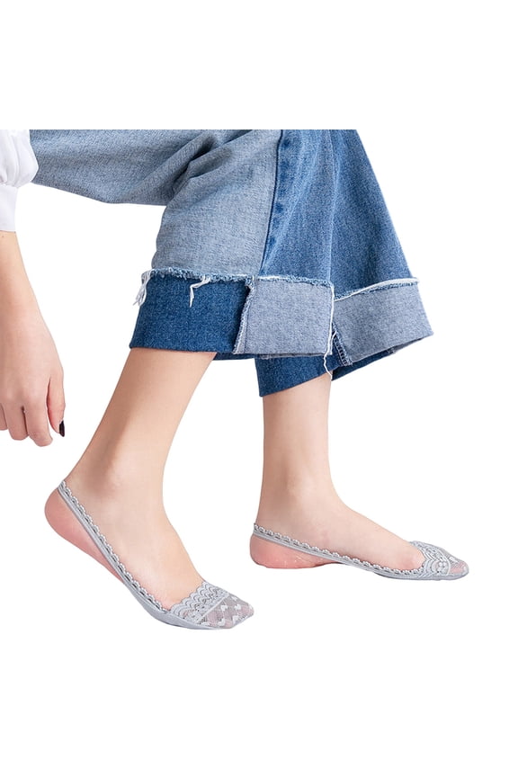White Socks Under $10 Womens No Show Lace Socks Non Slip Silicone Low Cut Invisible Boat Ankle Socks
