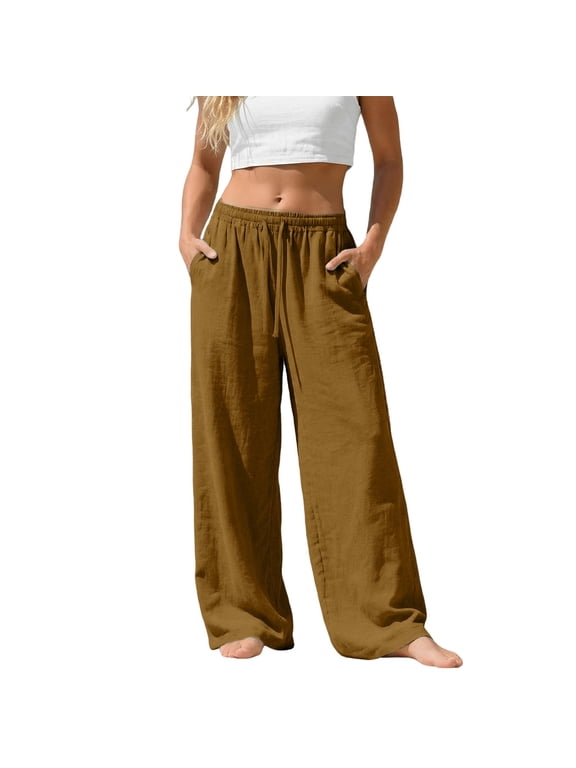 Hot Sales Wide Leg Pants for Women Under $25 Plus Size High Waisted Palazzo Flowy Drawstring Elastic Waist with Pockets Vacation