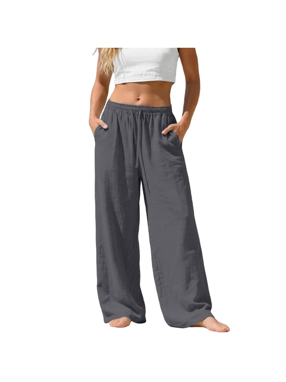 Hot Sales Wide Leg Pants for Women Under $25 Plus Size High Waisted Palazzo Flowy Drawstring Elastic Waist with Pockets Vacation