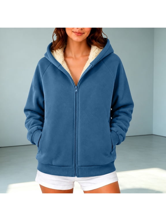 Winter Clothes Under $10 Hot Sales Zip Up Hoodie Women Fleece Lined Jacket Fall Winter Coat Casual Trendy Clothing