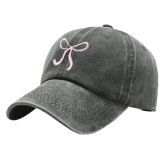 Certgust Womens Baseball Caps Under $5 Womens Baseball Cap Bow Embroidered Washed Adjustable Curved Brim Casual Dad Hat Black Baseball Cap Dark Gray