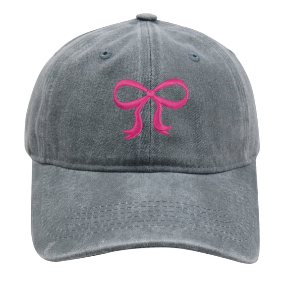 Certgust Womens Baseball Caps Under $5 Womens Baseball Cap Bow Embroidered Washed Adjustable Curved Brim Casual Dad Hat Black Baseball Cap Grey