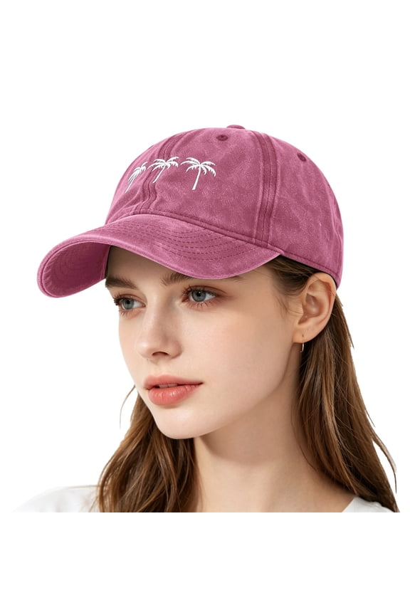 Womens Hats Baseball Caps Baseball Cap Women Washed Coconut Tree Outdoor Embroidered Cap for Men Womens Baseball Caps Wine Red
