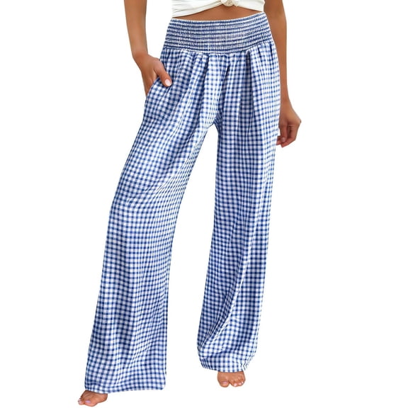 Certgust Womens Pants Under $25 Wide Leg Pants Woman High Waisted Palazzo Flowy Drawstring Elastic Waist Trousers with Pockets Beach Vacation