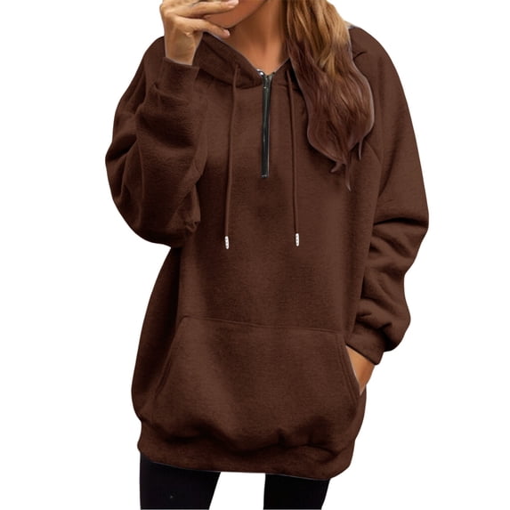 Certgust Zip Up Hoodie Women Womens Half Zip Shoulder Style Sweatshirt Solid Color Casual Top with Pockets Drawstring Hoodie Jacket for Layered Everyday Outfits