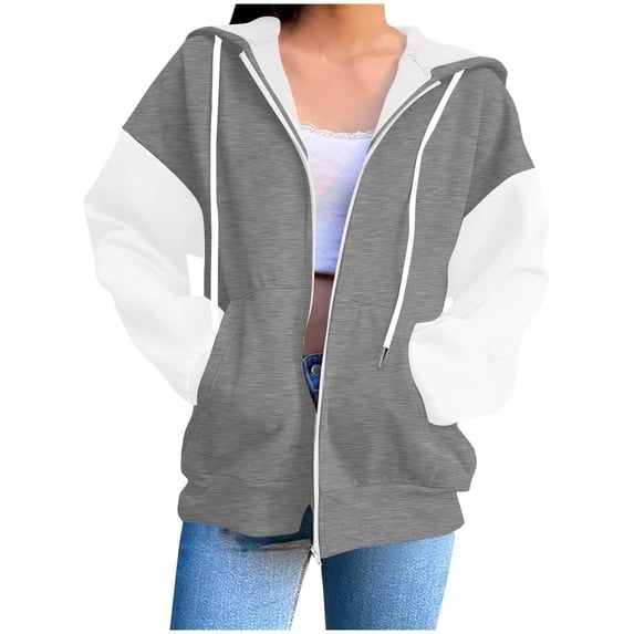 Certgust Zip Up Hoodie Womens Oversized Zip Up Sweatshirt with Hood and Pockets Long Sleeve Casual Fall Jacket