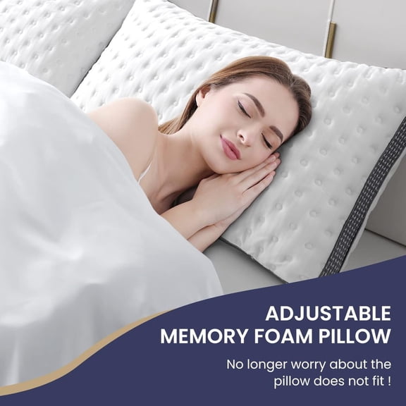 CertiPUR-US Memory Foam Pillow - Cool Ice Silk Adjustable Fill, Hypoallergenic & Pain-Relief Support