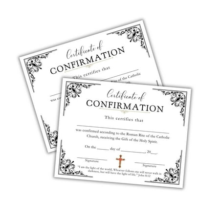 Certificate of Catholic Confirmation 30pk 8.5x11 Paper Black and White Red Rite of Passage Document to Frame Holy Spirit Membership Church Faith Roman Rite to Frame Celebration Sacrament