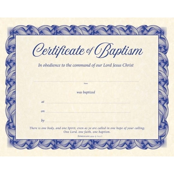 Certificate-Certificate Of Baptism (Ephesians 4:4-5 KJV) (Parchment) (Pack Of 6)