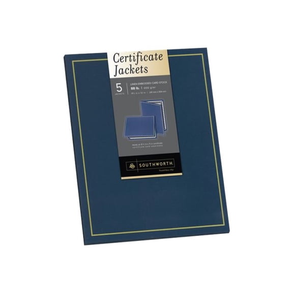 Southworth Certificate Jacket, Navy/Gold Border, Felt, 88lb Stock, 12 x 9 1/2, 5/Pack -SOUPF6