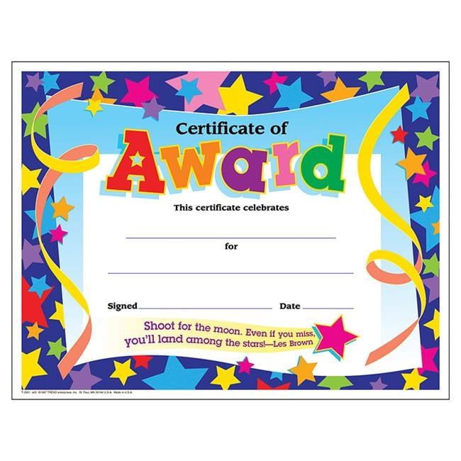 Certificate Of Award Stars, 8.5 x 11 in. - 30 Per Pack - Pack of 6