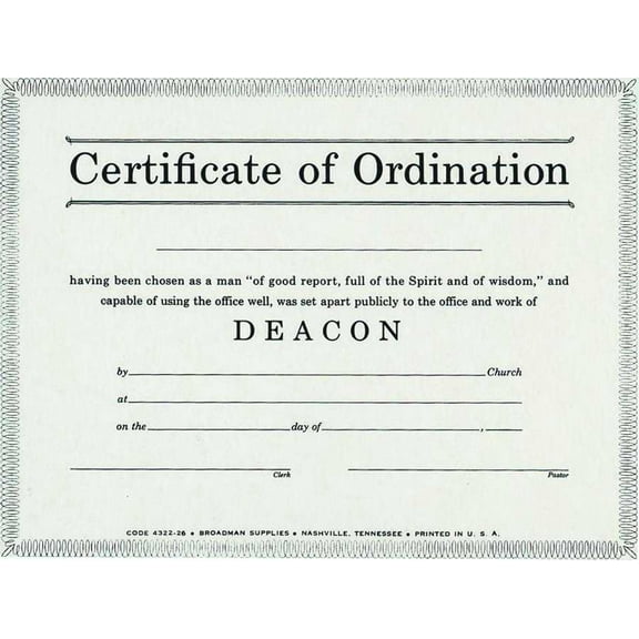 Certificate-Ordination-Deacon (Parchment)-Billfold Size