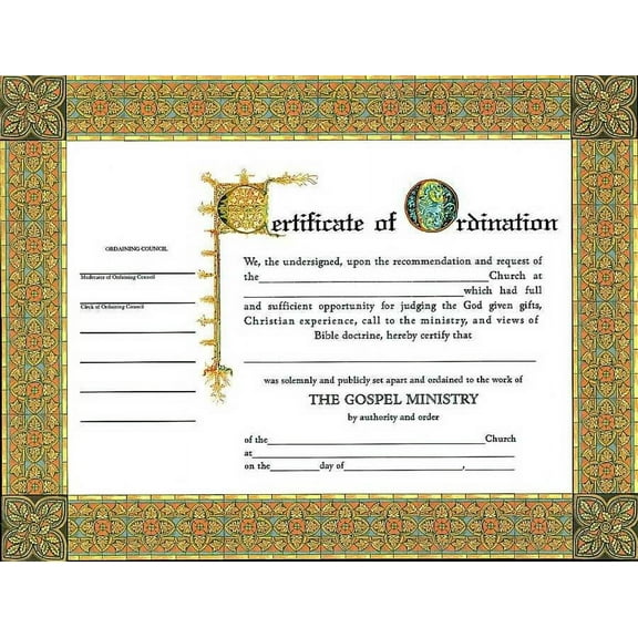 Certificate-Ordination-Minister (4 Color) (8-1/2  X 11) (Pack Of 6)