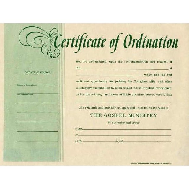 CertificateOrdinationMinister (Package of 6)